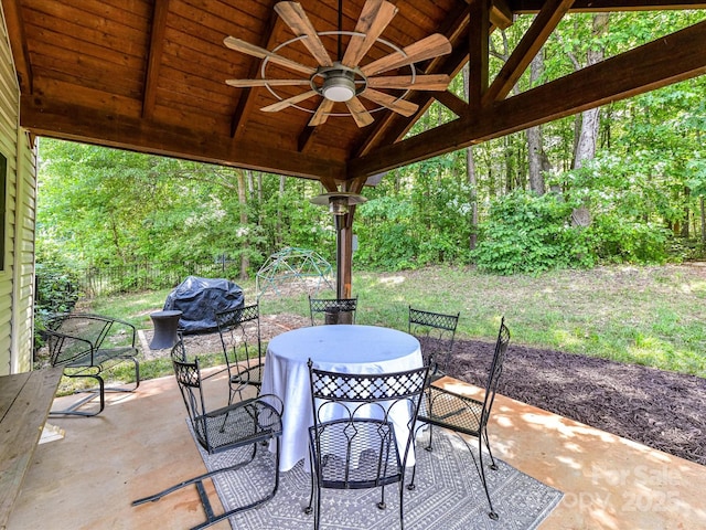 3801 Creek Ridge Dr, Denver, NC 28037 - view of patio / terrace featuring outdoor dining space, a ceiling fan, and fence