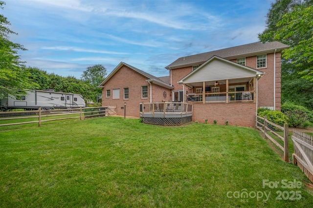 144 Chickasaw Dr, Shelby, NC 28152 - rear view of property with ceiling fan, brick siding, and a deck