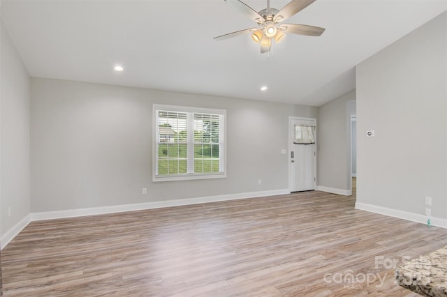 154 Stable Brook Ln, Taylorsville, NC 28681 - unfurnished living room with light wood-style flooring, a ceiling fan, baseboards, and recessed lighting