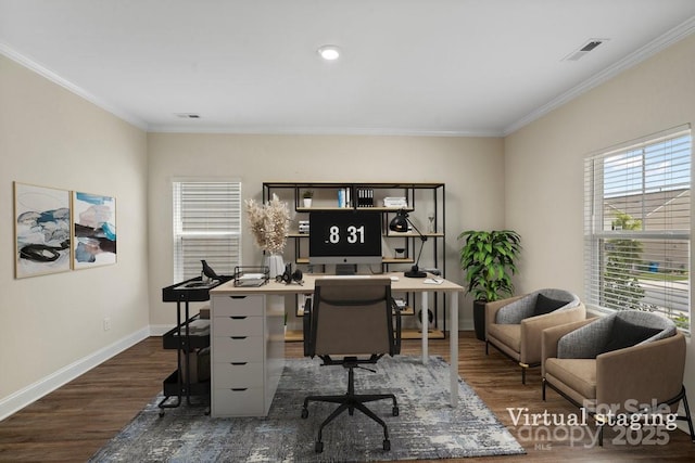 687 Cape Fear St, Fort Mill, SC 29715 - office area featuring wood finished floors, baseboards, and ornamental molding