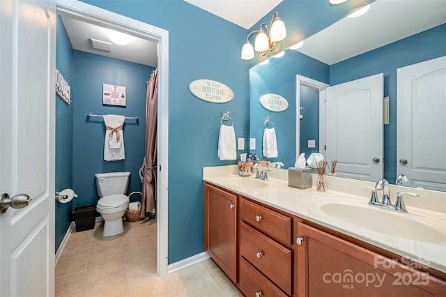 12832 Heath Grove Dr, Huntersville, NC 28078 - full bathroom featuring double vanity, toilet, tile patterned floors, and baseboards