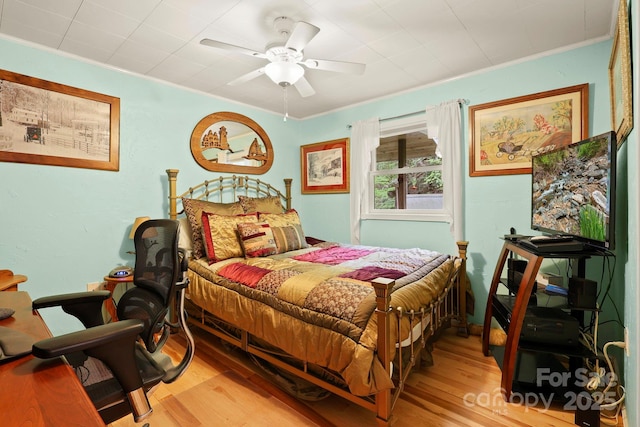751 Millers Pond Ln, Boone, NC 28607 - bedroom featuring ornamental molding, wood finished floors, and a ceiling fan
