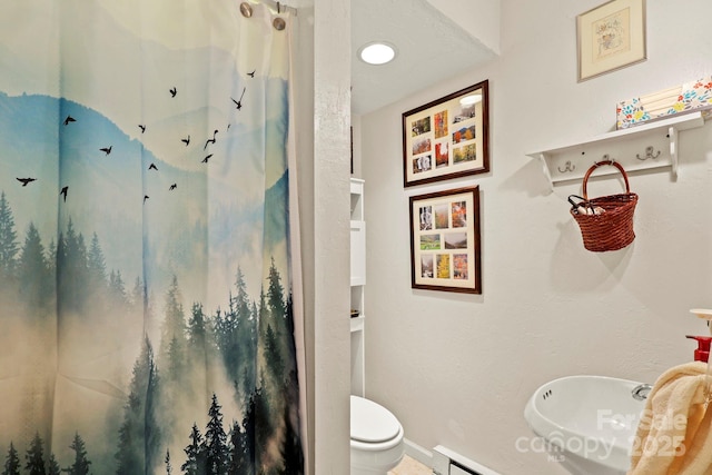 751 Millers Pond Ln, Boone, NC 28607 - full bath with a shower with shower curtain and a baseboard heating unit