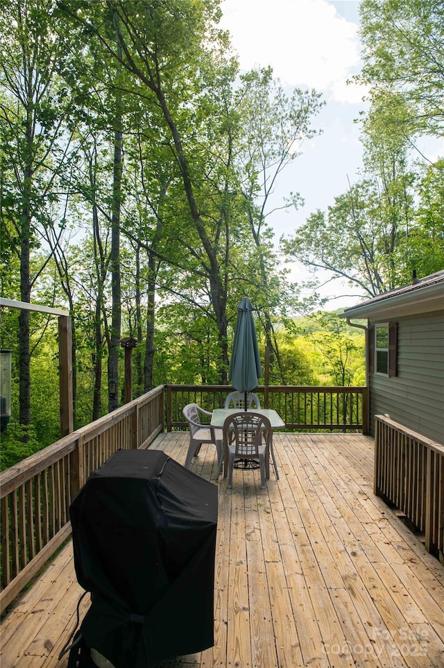 120 Powderhorn Dr, Burnsville, NC 28714 - wooden terrace featuring a grill and outdoor dining area