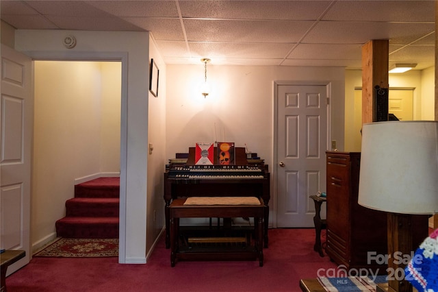 120 Powderhorn Dr, Burnsville, NC 28714 - sitting room with carpet flooring, a drop ceiling, and stairs