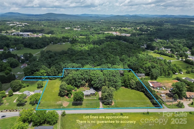 90 Pinewood Rd, Granite Falls, NC 28630 - aerial view of property's location with mountains, a heavily wooded area, and property boundaries highlighted