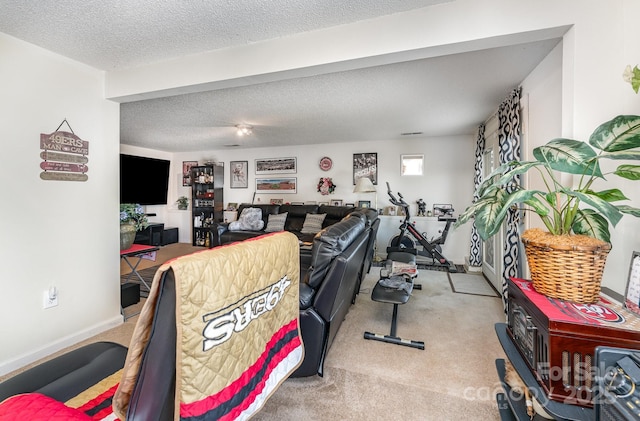 1076 Braxton Dr, Concord, NC 28025 - living area featuring carpet floors and a textured ceiling