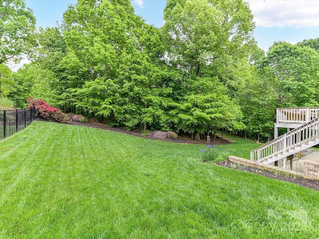 129 Overlook Ridge Ln, Davidson, NC 28036 - view of yard featuring stairway and a deck