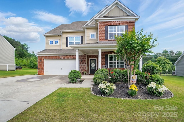 14316 Baytown Ct, Huntersville, NC 28078 - craftsman-style home featuring brick siding, an attached garage, driveway, and a front yard