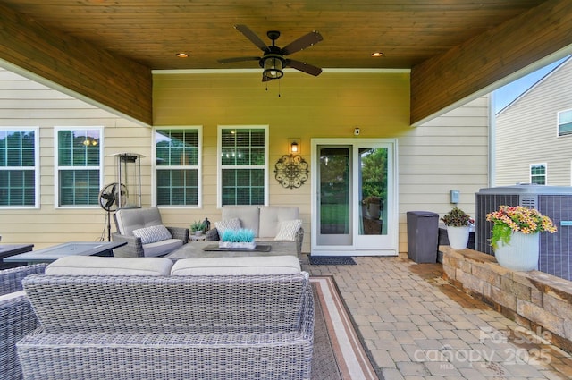 14316 Baytown Ct, Huntersville, NC 28078 - view of patio with outdoor lounge area, central air condition unit, and a ceiling fan