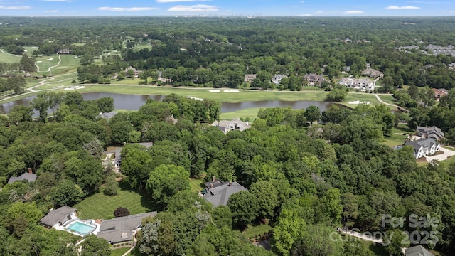4920 Parview Dr S, Charlotte, NC 28226 - aerial overview of property's location with a large body of water, a heavily wooded area, and a golf course