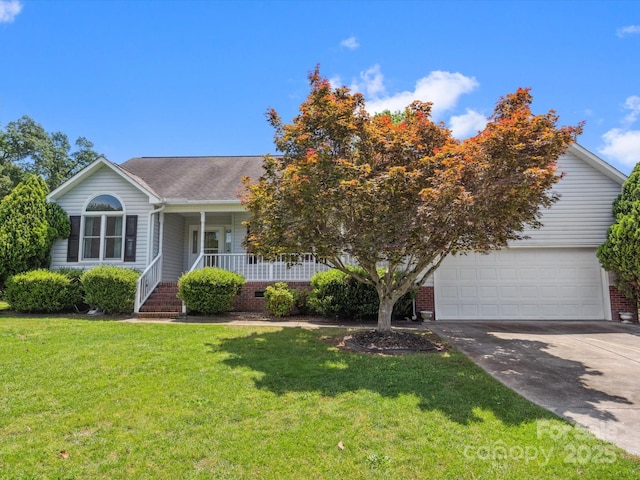 1028 Swaying Oats Dr, York, SC 29745 - view of front of property with concrete driveway, covered porch, a garage, a front lawn, and brick siding