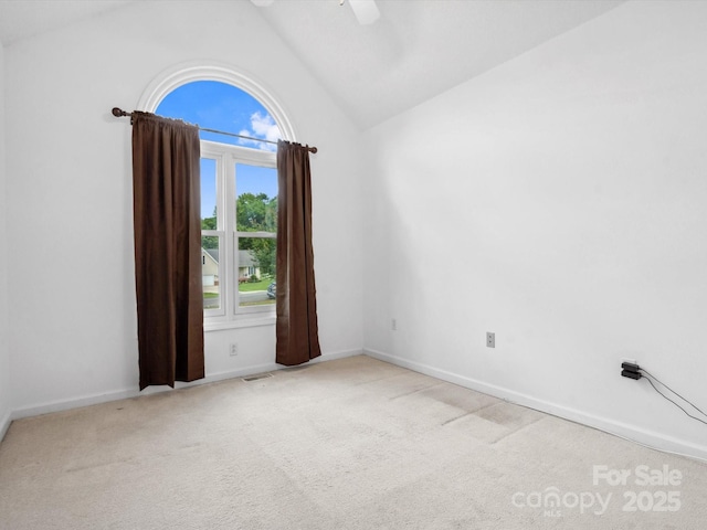 1028 Swaying Oats Dr, York, SC 29745 - carpeted empty room with lofted ceiling, a ceiling fan, and baseboards