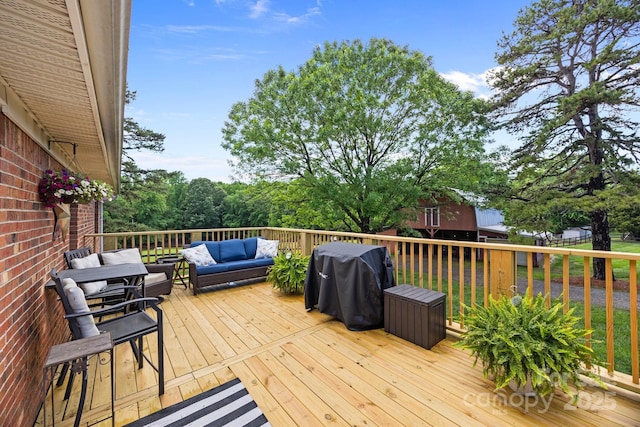 425 Troutman Rd, Rockwell, NC 28138 - wooden deck featuring an outdoor living space and area for grilling