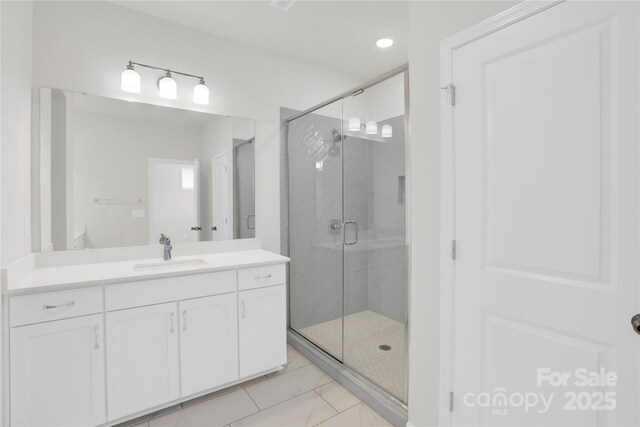 5946 Ardrey Kell Rd, Charlotte, NC 28277 - full bathroom featuring a stall shower, vanity, and recessed lighting