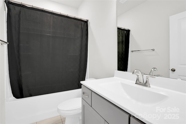 5946 Ardrey Kell Rd, Charlotte, NC 28277 - bathroom with toilet, vanity, tile patterned flooring, and shower / bathtub combination with curtain