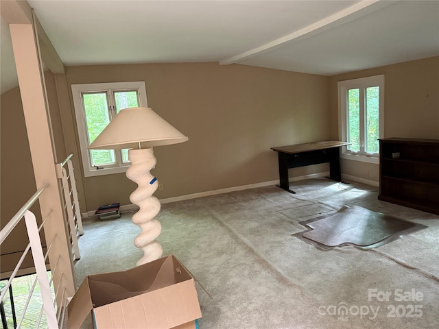 unfurnished room with plenty of natural light, carpet, and baseboards
