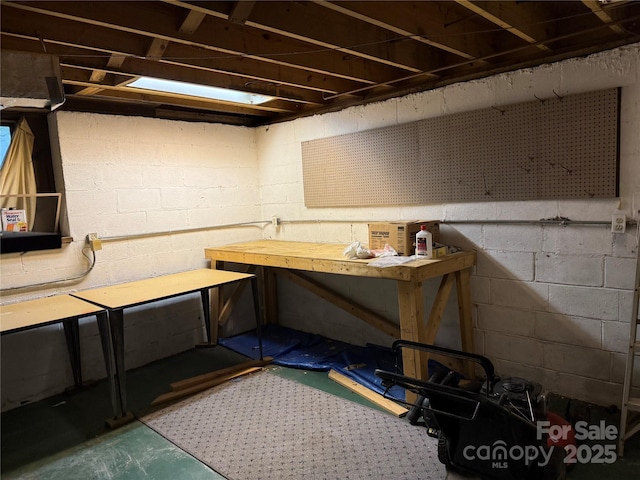 unfinished below grade area featuring a workshop area