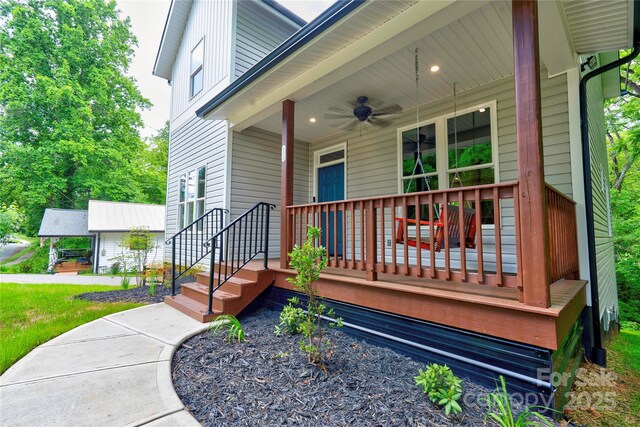 600 S Cline Ave, Newton, NC 28658 - wooden terrace featuring a porch and ceiling fan