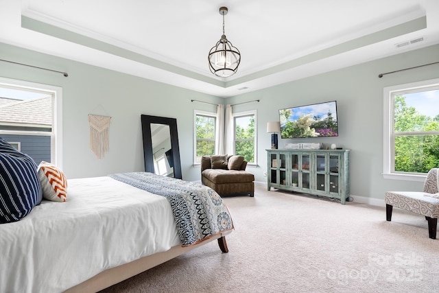 10911 Skymont Dr, Huntersville, NC 28078 - bedroom featuring a raised ceiling, carpet flooring, baseboards, and ornamental molding