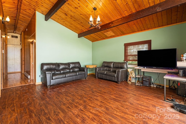 61 Magnolia Dr, Canton, NC 28716 - living area with wood ceiling, wood finished floors, a chandelier, and baseboards