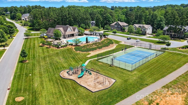 161 Leaning Tower Dr, Mooresville, NC 28117 - drone / aerial view of a pool area and a park