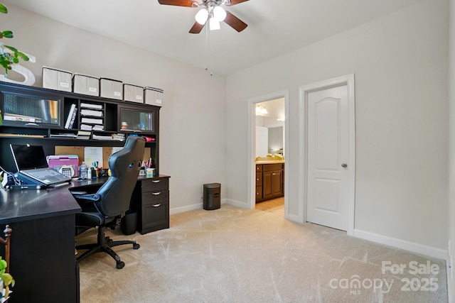 161 Leaning Tower Dr, Mooresville, NC 28117 - office space featuring a ceiling fan, light colored carpet, and baseboards