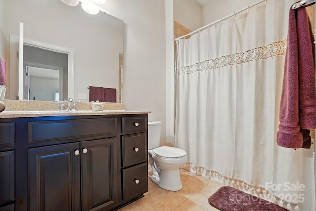 161 Leaning Tower Dr, Mooresville, NC 28117 - bathroom featuring toilet, vanity, tile patterned floors, and curtained shower