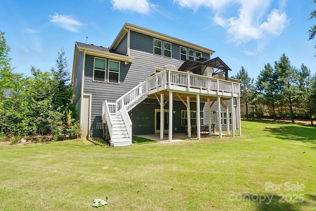 161 Leaning Tower Dr, Mooresville, NC 28117 - back of property featuring stairs, a deck, a patio area, and a yard