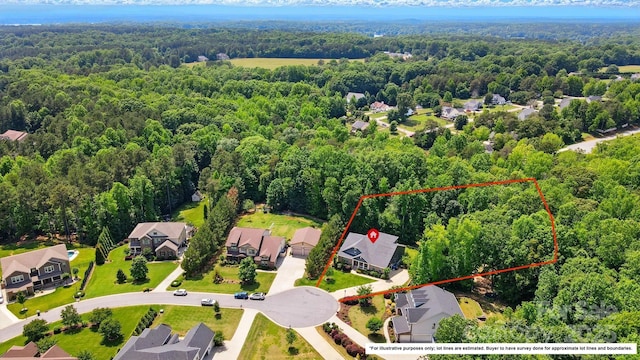 161 Leaning Tower Dr, Mooresville, NC 28117 - aerial perspective of suburban area with a heavily wooded area and property parcel outlined