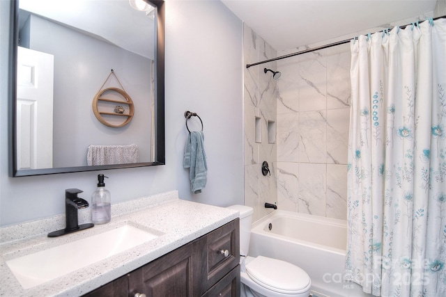 3623 Braden Dr, Charlotte, NC 28216 - full bathroom featuring vanity, toilet, and shower / bath combination with curtain