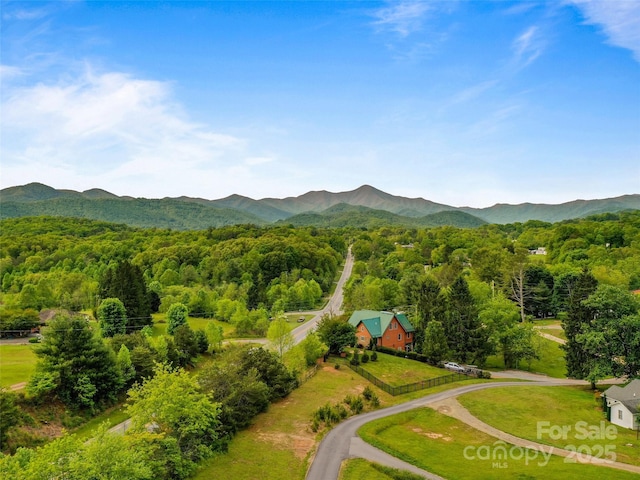 128 Lewis Ln, Candler, NC 28715 - aerial view of a heavily wooded area and a mountain backdrop