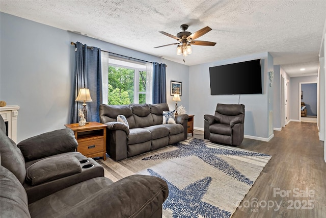 174 Sassafras Hill Dr Unit 41, Rutherfordton, NC 28139 - living area with ceiling fan, baseboards, wood finished floors, and a textured ceiling