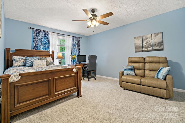174 Sassafras Hill Dr Unit 41, Rutherfordton, NC 28139 - bedroom with light colored carpet, baseboards, an office area, a textured ceiling, and ceiling fan