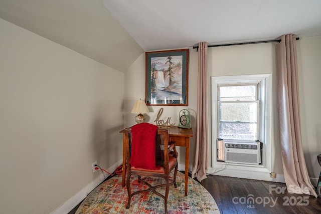 40 Painter Rd, Banner Elk, NC 28604 - office featuring cooling unit, lofted ceiling, wood finished floors, and baseboards