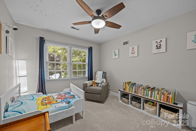 bedroom with carpet and ceiling fan
