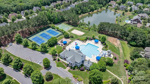 4028 Woodsmill Rd, Fort Mill, SC 29707 - drone / aerial view of a pool and a large body of water