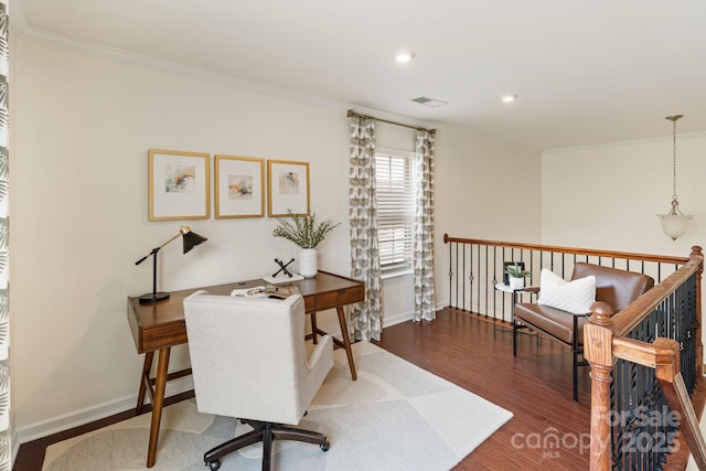 4028 Woodsmill Rd, Fort Mill, SC 29707 - office space with wood finished floors, crown molding, baseboards, and recessed lighting