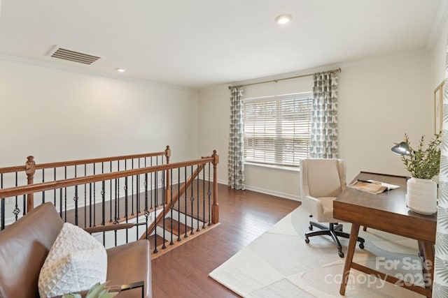 4028 Woodsmill Rd, Fort Mill, SC 29707 - office area featuring ornamental molding, wood finished floors, baseboards, and recessed lighting