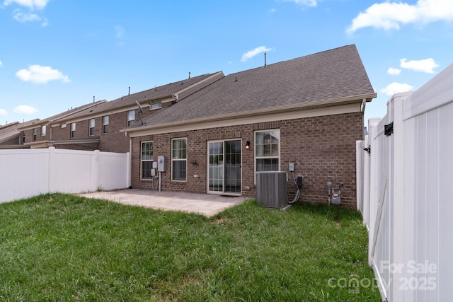 4028 Woodsmill Rd, Fort Mill, SC 29707 - rear view of house featuring a patio, central AC unit, brick siding, and roof with shingles