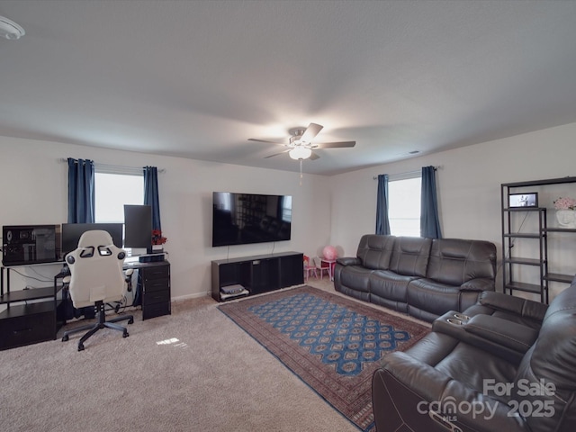 3322 Brighton Dr, Gastonia, NC 28052 - living room with carpet flooring, ceiling fan, and an office area