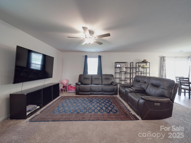 3322 Brighton Dr, Gastonia, NC 28052 - carpeted living area featuring plenty of natural light and ceiling fan