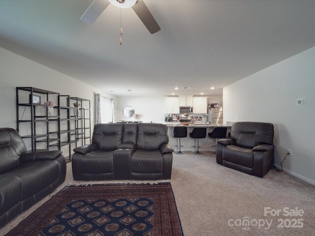 3322 Brighton Dr, Gastonia, NC 28052 - carpeted living room featuring ceiling fan and recessed lighting