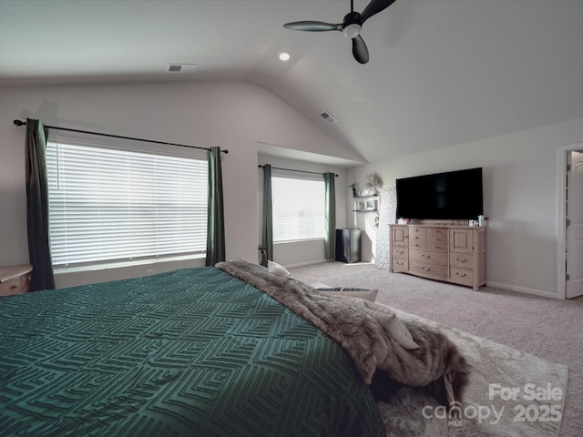 3322 Brighton Dr, Gastonia, NC 28052 - bedroom with lofted ceiling, carpet floors, ceiling fan, and baseboards