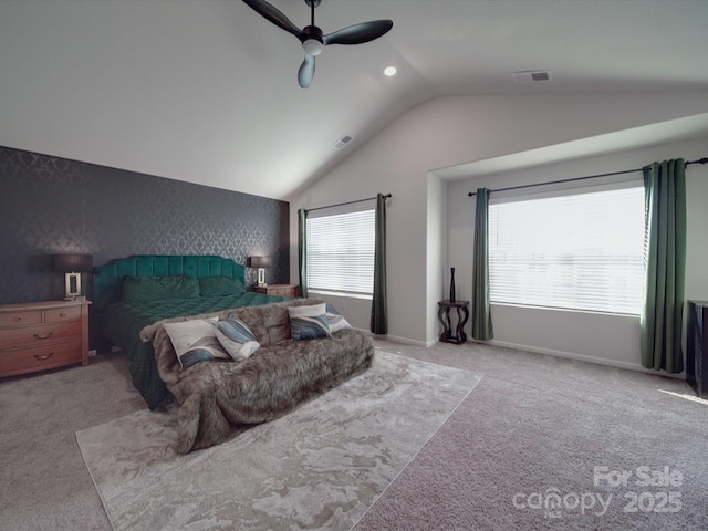3322 Brighton Dr, Gastonia, NC 28052 - bedroom with lofted ceiling, carpet floors, ceiling fan, and baseboards