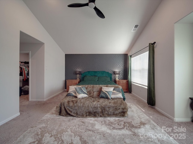 3322 Brighton Dr, Gastonia, NC 28052 - carpeted bedroom with vaulted ceiling, a spacious closet, ceiling fan, baseboards, and a closet