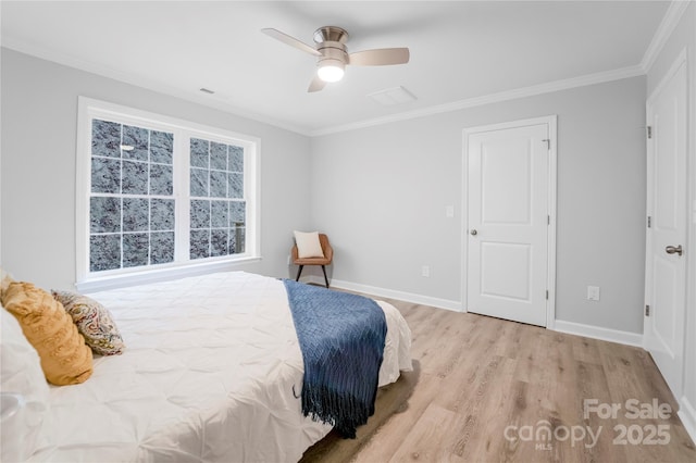 62 Leisure Ln, Maggie Valley, NC 28751 - bedroom with light wood-style floors, crown molding, baseboards, and ceiling fan