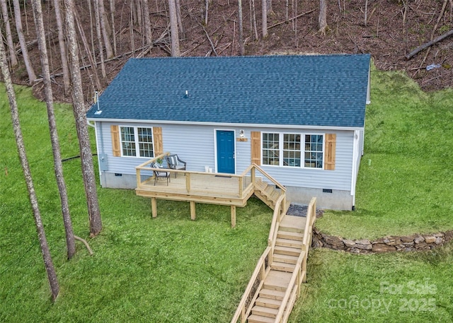 60 Leisure Ln, Maggie Valley, NC 28751 - view of front of home featuring crawl space, a shingled roof, and stairs