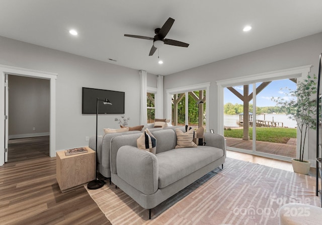 434 Breezewood Dr, Belmont, NC 28012 - living area with wood finished floors, ceiling fan, and recessed lighting