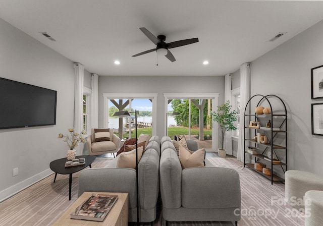 434 Breezewood Dr, Belmont, NC 28012 - living room featuring ceiling fan and recessed lighting